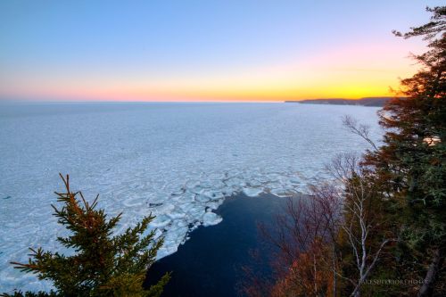 Wintry Sunrise from Pictured Rocks by Lake Superior Photo