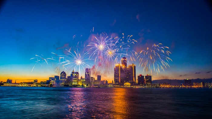 Fourth of July Fireworks over Detroit Michigan